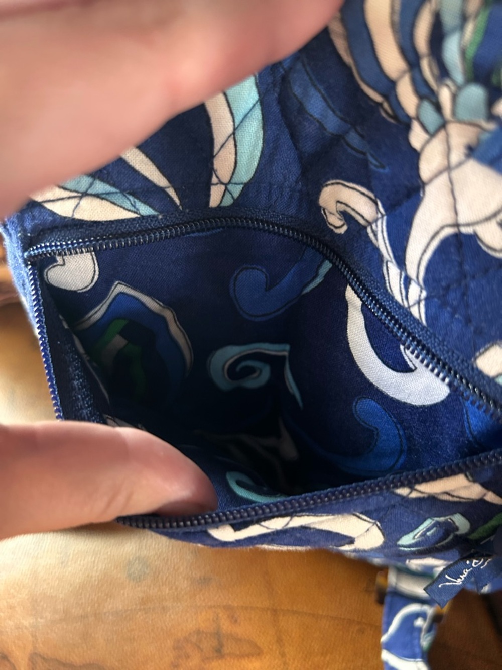 Vera Bradley Mini Backpack -Mediterranean Blue- Quilted Cotton Travel Bag - Picture 7 of 14